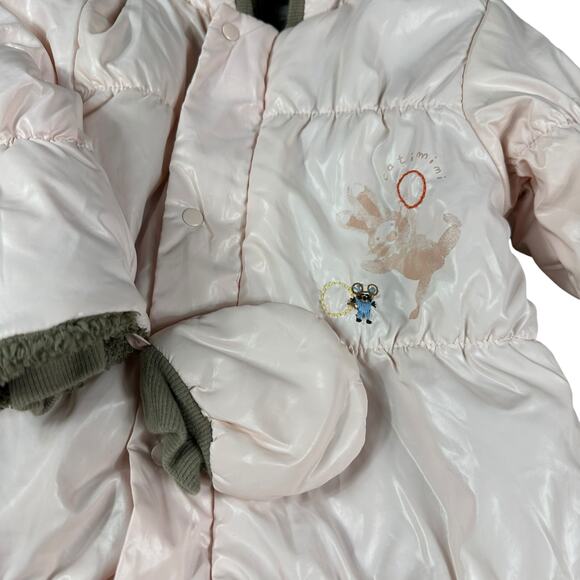CATIMINI Pink Brown Fleece Lined Full Zip Snap Hooded Snow Suit Girls Size 18 M - Picture 3 of 7
